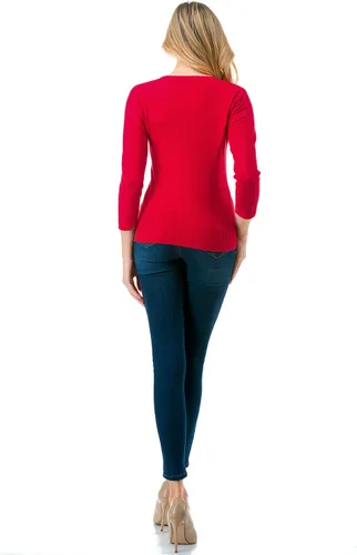 Vista 7 de Suéter de punto con botones y manga 34 con cuello en V para mujer (S-XXL)