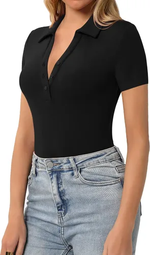 Vista 2 de HERLOLLYCHIPS Camiseta tipo polo de manga larga con cuello en V y botones para mujer