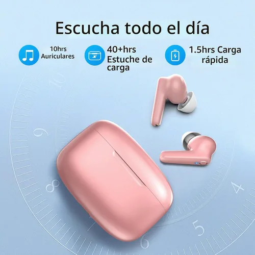 Vista 3 de Redpepper Auriculares inalámbricos Bluetooth 5.3 60H de tiempo de uso Auriculares con graves profundos y llamada clara con micrófono incorporado Rosa