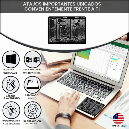 Vista 3 de SYNERLOGIC Microsoft Word/Excel (para Windows) Guía de Referencia de Atajos de Teclado Adhesivo, Laminado, Vinilo Sin Residuos (Negro/Pequeño)