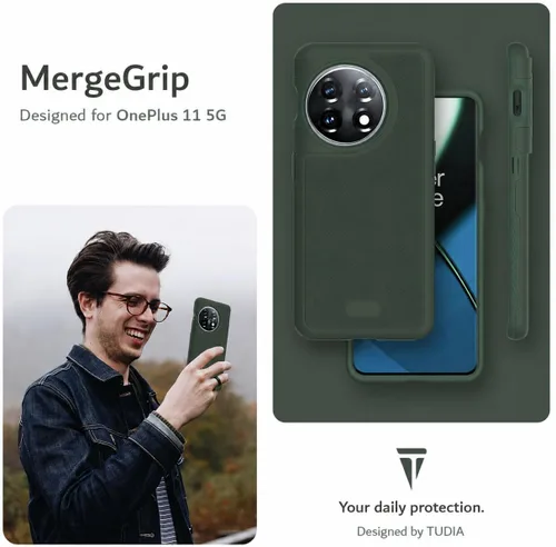 Vista 5 de TUDIA DualShield Grip - Funda protectora para OnePlus 11 5G (2023), MergeGrip, de doble capa, a prueba de golpes, delgada, de grado militar, Verde