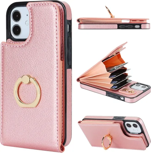 Vista 11 de Folosu Funda compatible con iPhone 12 Mini con soporte para tarjetas, rotación de 360°, soporte de anillo de dedo con función atril, protección