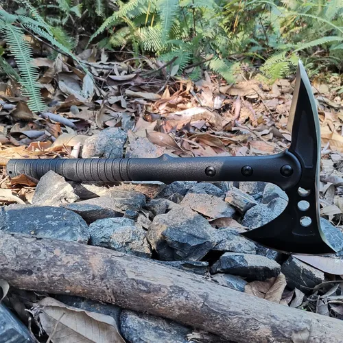 Vista 7 de Hacha de camping con vaina de nylon, Hacha Tomahawk vikinga forjada de acero al carbono de alta calidad, Hacha de camping portátil para cortar 1