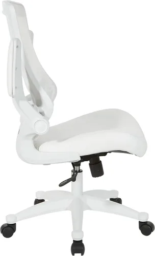 Vista 4 de Office Star - Silla de oficina con respaldo de pantalla blanca ventilada con brazos abatibles acolchados de color con base de nailon blanco, piel