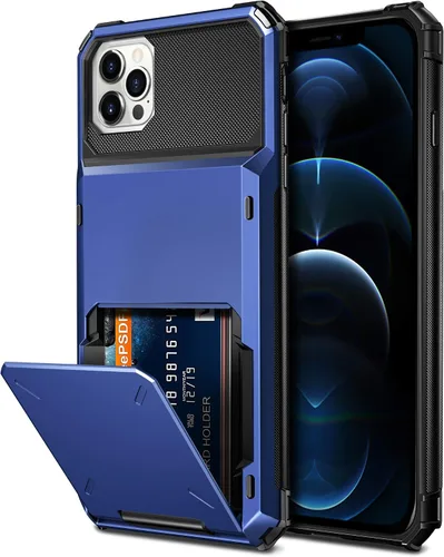 Vista 30 de Vofolen Funda compatible con iPhone 12, cartera 5G, 4 ranuras para tarjetas, tarjetero con bolsillo oculto, doble capa, cubierta trasera protectora