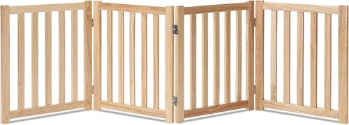 Vista 28 de LZRS Puerta para perros de madera independiente plegable de 2 paneles para interiores – Madera dura sólida de 24" de alto, puerta de seguridad