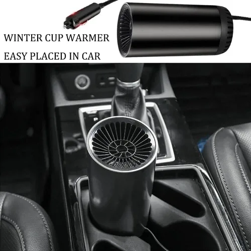 Vista 6 de Calentador de coche de 150 W, soplador de aire caliente para automóvil en forma de taza, ventilador portátil giratorio de 180° con soporte