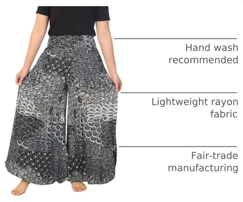 Vista 4 de Lannaclothesdesign Boho Palazzo Pants Women Pavo real colorido negro
