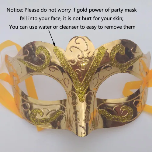 Vista 4 de Arlai Pack of 12, Gold shining plated party mask wedding props masquerade mardi gras mask