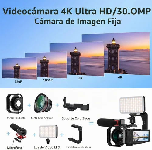 Vista 3 de ORDRO Cámara de video 4K AX65 Videocámara óptica, pantalla táctil IPS de 3.5 pulgadas, cámara de vlogging con zoom óptico 12X para transmisión