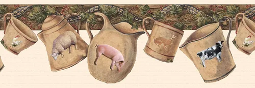 Vista 5 de Dundee Deco Papel tapiz para despegar y pegar DDAZBD9153 - Frontera de pared de animales de granja, color beige y verde, diseño retro, 15 pies x 7