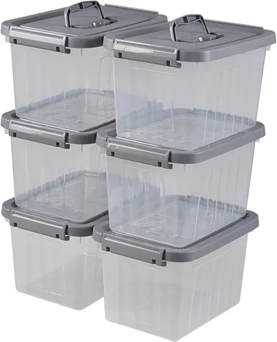 Vista 8 de Pekky Caja de almacenamiento de 6 cuartos de galón con asa y pestillo de diseño fresco, cubo organizador de juguetes pequeño, juego de 2