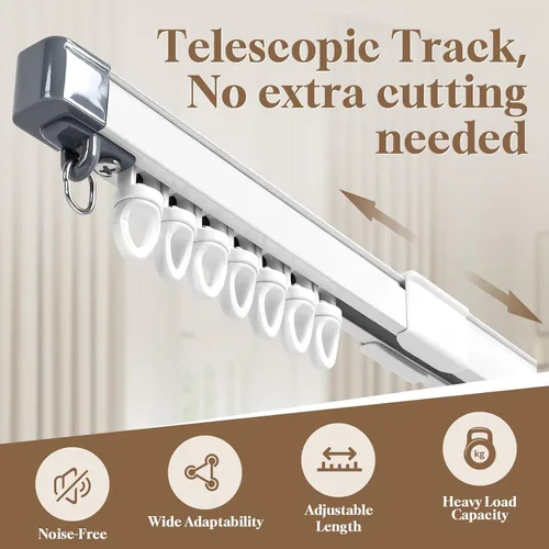 Vista 3 de Riel de cortina de techo – Riel telescópico resistente de 50 libras, montaje de techo y pared de instalación rápida para RV, dormitorio y baño, se