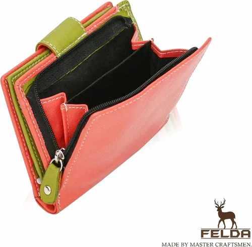 Vista 2 de Cartera de piel auténtica RFID para mujer multicolor 10 ranuras para tarjetas
