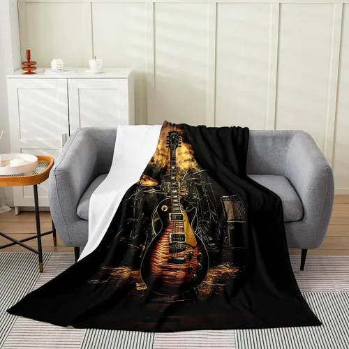 Vista 10 de Castle Fairy Manta de forro polar con botas de vaquero, manta de guitarra musical bohemia para niños y niños, manta de vaquera rústica occidental