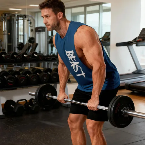 Vista 6 de Camiseta sin mangas de entrenamiento para hombre, camiseta sin mangas para gimnasio, fitness, corte de lados abiertos