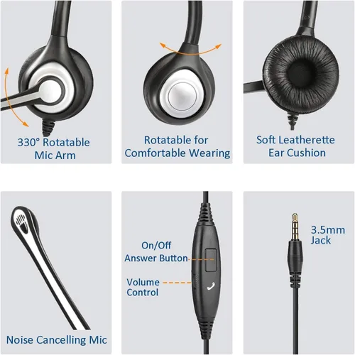 Vista 5 de Wantek - Auriculares de teléfono con cable para computadora con micrófono, cancelación de ruido, auriculares de 0.138 in/0.098 in para PC, laptop