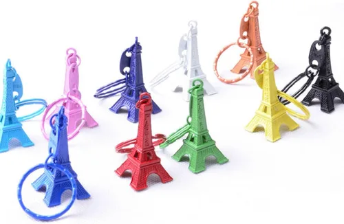 Vista 4 de yueton Paquete de 10 llaveros retro con diseño de torre Eiffel, diseño retro y colorido
