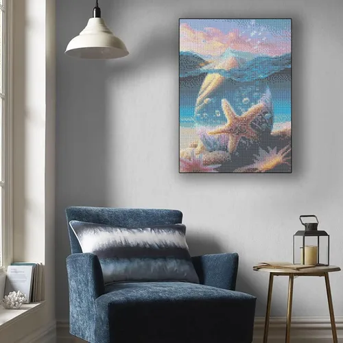 Vista 7 de CoHraeu Pintura de diamantes 5D de playa oceánica para adultos, kit de pintura de diamantes de estrella de mar, arte y manualidades con diamantes