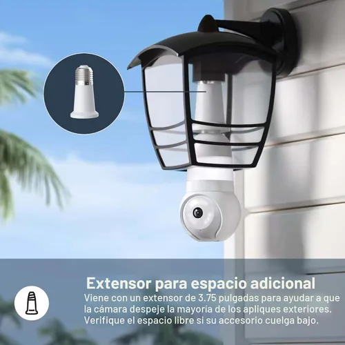 Vista 8 de Luna - Cámaras de seguridad inalámbricas para exteriores e interiores, inclinación panorámica de 360°, visión nocturna a color, bombilla LED y foco
