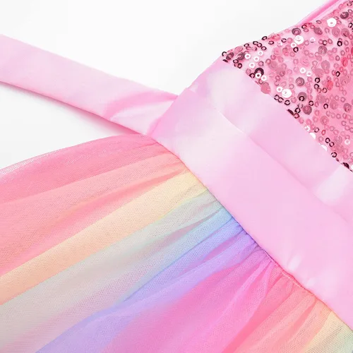 Vista 5 de Uhnice Vestido de malla sin mangas con lentejuelas para niña pequeña para fiesta de boda