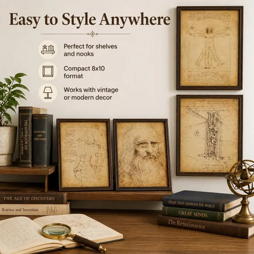 Vista 4 de Impresiones artísticas originales de Leonardo da Vinci – Gran decoración de aula de ciencias y oficina en casa, accesorios para dormitorio