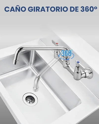 Vista 5 de Airuida Grifo de cocina comercial de montaje en pared, boquilla giratoria de 8 pulgadas, grifo de fregadero central de 8 pulgadas con asas dobles