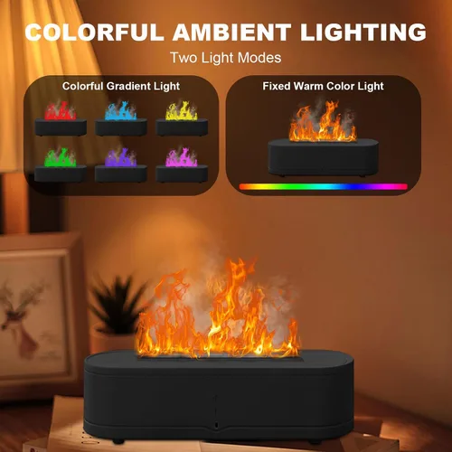 Vista 2 de Humidificador de llama de fuego colorido: Difusores de aerosol de aceite esencial de aroma de 8.8 fl oz, humidificador ultrasónico de volcán