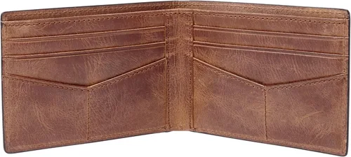 Vista 2 de Fossil Billetera de cuero delgada minimalista plegable con bolsillo frontal para hombres