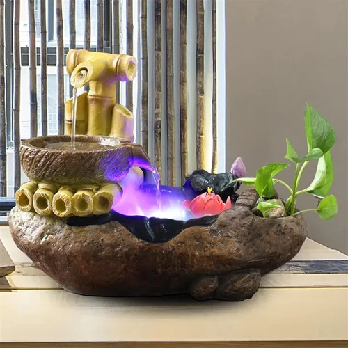 Vista 4 de Tabletop Water Fountain Indoor Desktop Fountain Ornaments Office Flowing Water Fountain Atomizing Humidifier Micro-Landscape Home Decorations