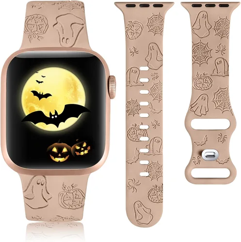Vista 16 de W-RARA Correa grabada de Halloween compatible con Apple Watch Band de 1.496 in 1.575 in 1.614 in 1.654 in 1.732 in 1.772 in 1.929 in para mujeres