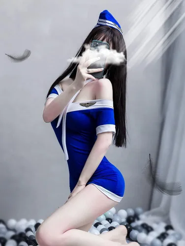 Vista 3 de Uniforme de aviación sexy, uniforme de asistente de vuelo, conjunto de ropa interior, cosplay, para mujer, fiesta retro