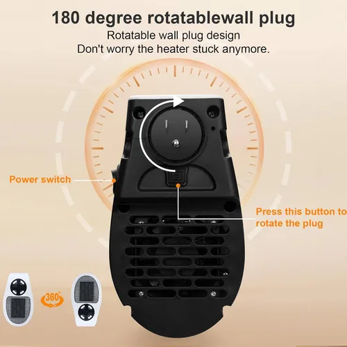 Vista 4 de Calentador de espacio con termostato inteligente, calentadores pequeños eléctricos portátiles de 450 W con temporizador/protección contra