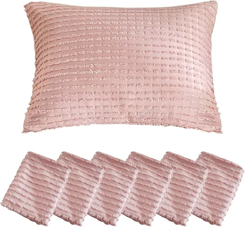 Vista 25 de WARMDERN - Fundas de almohada beige tamaño queen, fundas de almohada estándar, juego de 6 fundas de almohada de microfibra suave, textura boho