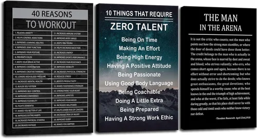 Vista 13 de Arte de Pared Motivacional 40 Razones para Entrenar 3 Piezas Pintura Impresión en Lienzo Decoración de Oficina Póster Mentalidad Millonaria