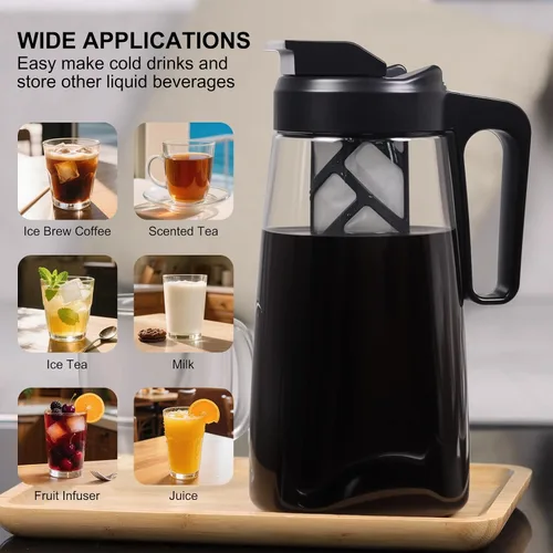 Vista 3 de Sivaphe Cafetera grande de hielo frío de 64 onzas, jarra Traitan Safty Traitan, a prueba de fugas, método de cafetera caliente helada, 2 cuartos