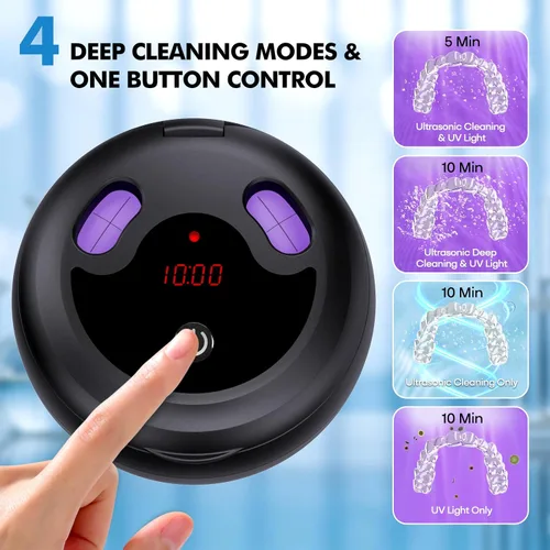 Vista 4 de Máquina limpiadora ultrasónica mejorada de retenedores, limpiador ultrasónico de dentaduras postizas de 48 kHz para protectores bucales, aparatos
