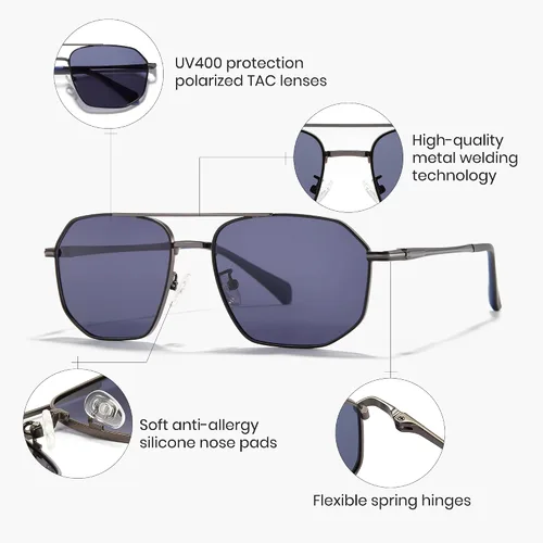 Vista 2 de Cyxus Lentes de sol polarizados para hombre, lentes de sol de aviador para hombres y mujeres, protegen los rayos UV para conducir, golf, viajar
