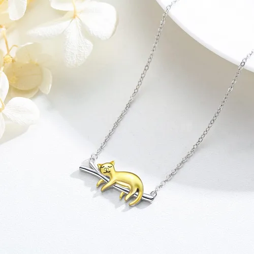 Vista 3 de JUSTKIDSTOY Collar de gato de plata de ley 925 con colgante de animal lindo con cristal de gato, regalo de joyería para mujeres y niñas amantes