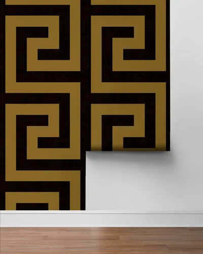 Vista 8 de NextWall Laberinto Geo - Papel tapiz autoadhesivo (ébano y dorado)