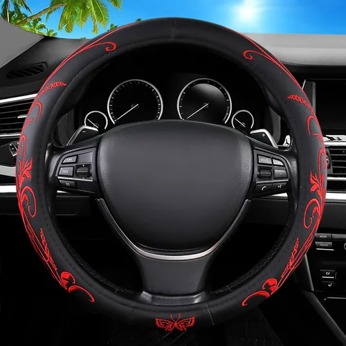 Vista 17 de Funda de cuero para volante de automóvil, material Panapi, universal de 14.5-15 pulgadas, antideslizante, transpirable, fundas para volante