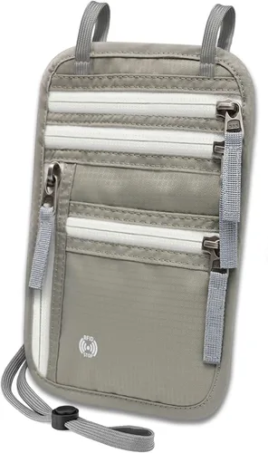 Vista 11 de Sizobi Cartera de cuello para mujeres y hombres, con bloqueo RFID para Negro