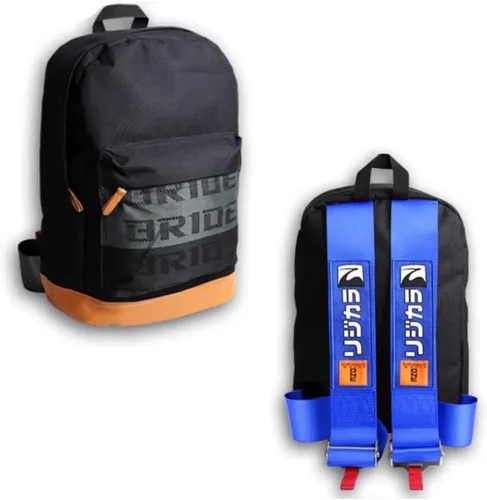 Vista 15 de W-POWER JDM Bride Racing Mochila de viaje para laptop con parte inferior marrón con correas de arnés ajustables (ASIMO-BK)