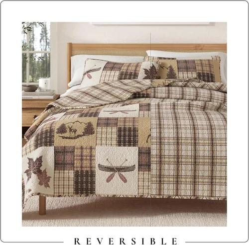 Vista 5 de Great Bay Home Lodge - Juego de edredón – Juego de ropa de cama rústica de 2 piezas tamaño individual/individual XL – colcha reversible ligera