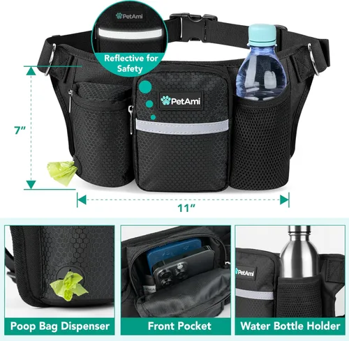 Vista 3 de PetAmi Correa de perro manos libres premium para 2 perros, correa de cinturón ajustable para caminar con perro, bolsa de accesorios de mochila