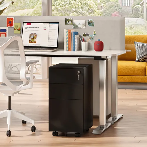 Vista 2 de DEVAISE 3 Drawer File Cabinet with Lock, Fully Assembled Except Casters Negro