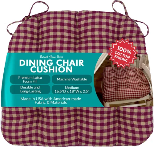 Vista 84 de Barnett Home Decor Ticking Stripe Berlin Blue - Almohadilla para silla de comedor con lazos, tamaño mediano 18, relleno de espuma de látex, lavable