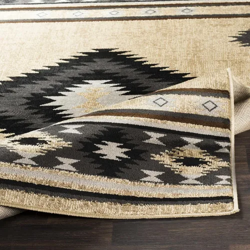 Vista 6 de Hoylake Southwestern - tapete estilo tribal, azteca, indio americano e indie, felpudo, pequeño, marrón, gris, negro, 1 pie y 10 pulgadas por 2 pies