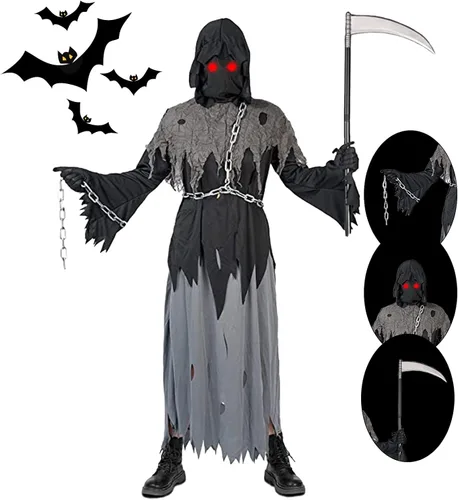 Vista 4 de Disfraz unisex de segador de ojos brillantes para disfraz espeluznante de Halloween