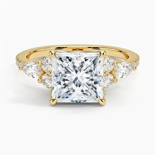 Vista 4 de IGI - Anillo de compromiso de diamantes de talla excelente de princesa blanca de 2.56 quilates con cuatro puntas de corte excelente creado